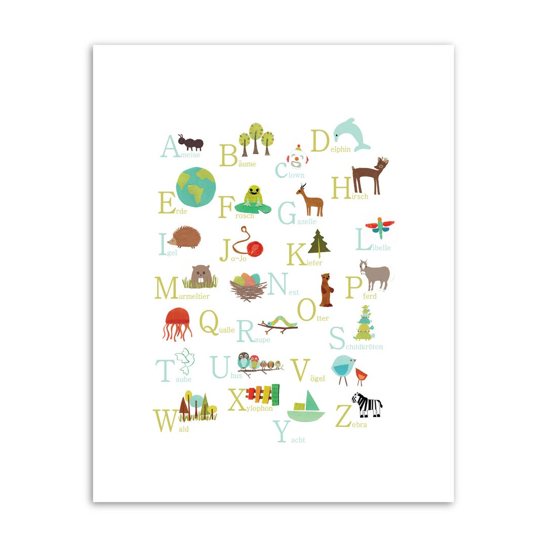 Printable German Alphabet, Digital Download 11x14 Nursery Wall Art