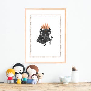 Boho Owl Wall Art Print 11x14 or 18x24, Kid&#39;s Room Decor, Woodland Animals, Children&#39;s Wall Art, Gender Neutral, Boho decor