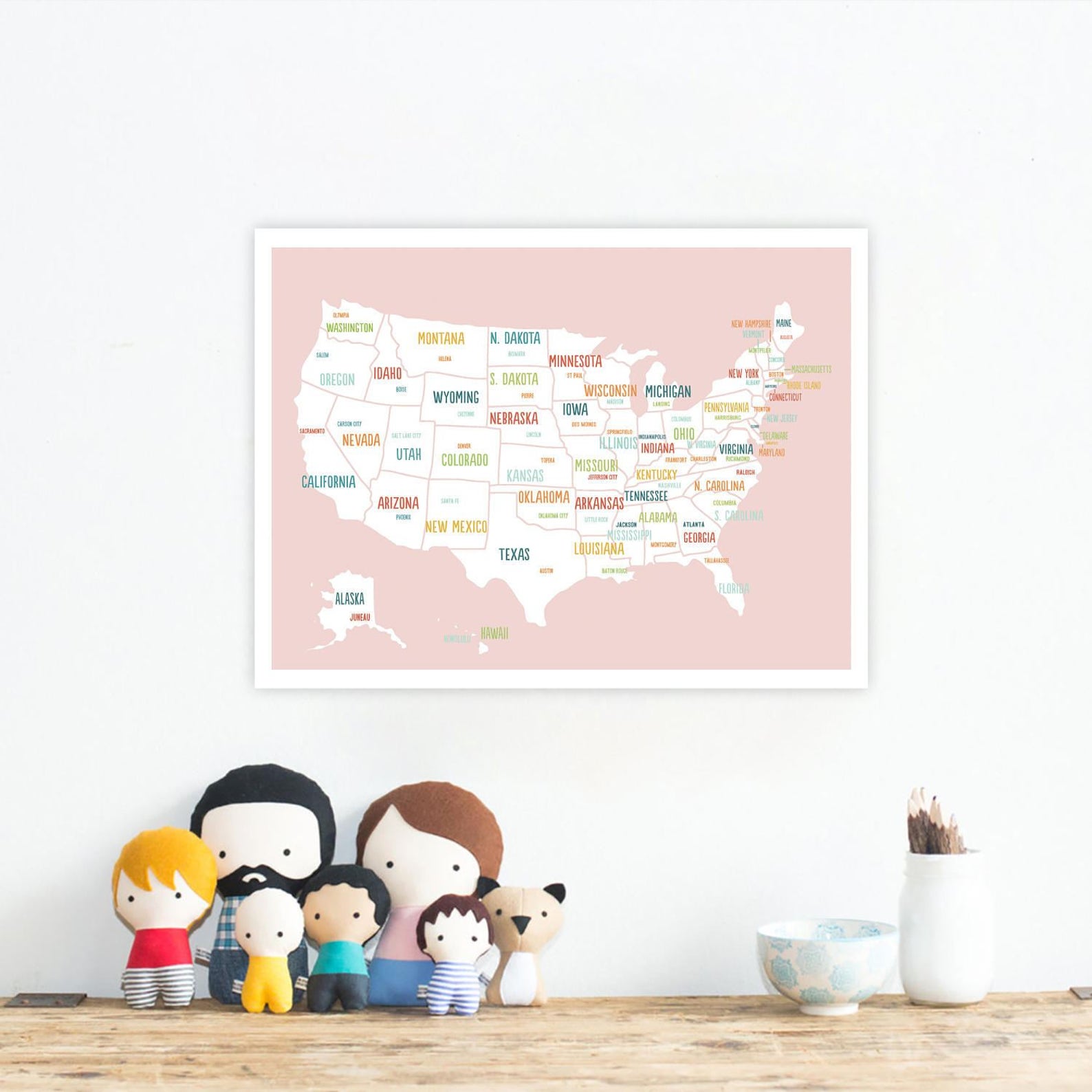 Printable United States Map, Digital Download Map, Travel Map, Usa Map Kids, Map of United ...