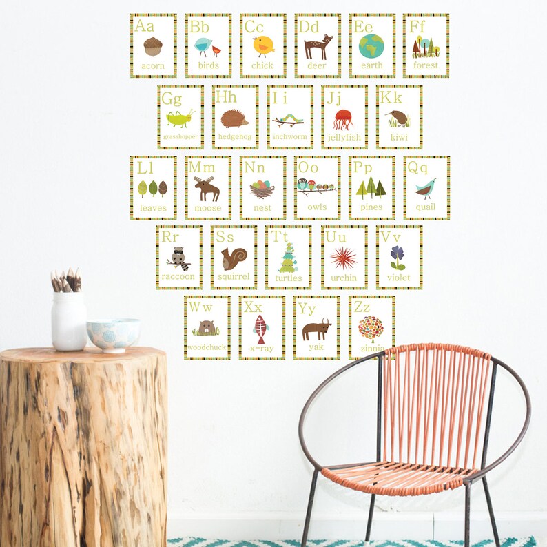 Alphabet Wall Cards 5x7 Nature Themed Nursery Art Child Kid Card Flash