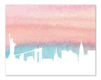 New York City Skyline Art Print, NYC Print, New York City Nursery Art, NYC Horizontal Art