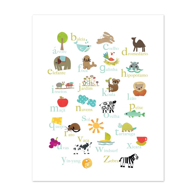 Printable Portuguese Alphabet Wall Art, Digital Download Print, 11x14