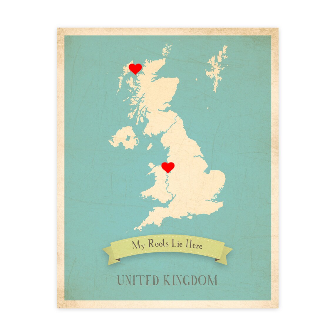 Customized My Roots Vintage Map Wall Art 11x14, Choose Your Country ...