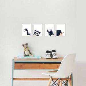 Peeking Animals, Collection of Four 5x7, 8x10, 11x14, Children&#39;s Wall Art Prints, Nursery Wall Art, Woodland Animal, Gender Neutral Nursery