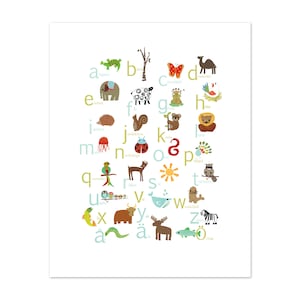 Arte de pared del alfabeto sueco imprimible, impresión de descarga digital, 11x14, impresiones de animales, arte ABC, temática de la naturaleza, vivero neutral de género, cartel de ABC