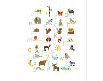 Printable Swedish Alphabet Wall Art, Digital Download Print, 11x14, Animal Prints, Abc Art, Nature Themed, Gender Neutral Nursery,ABC Poster