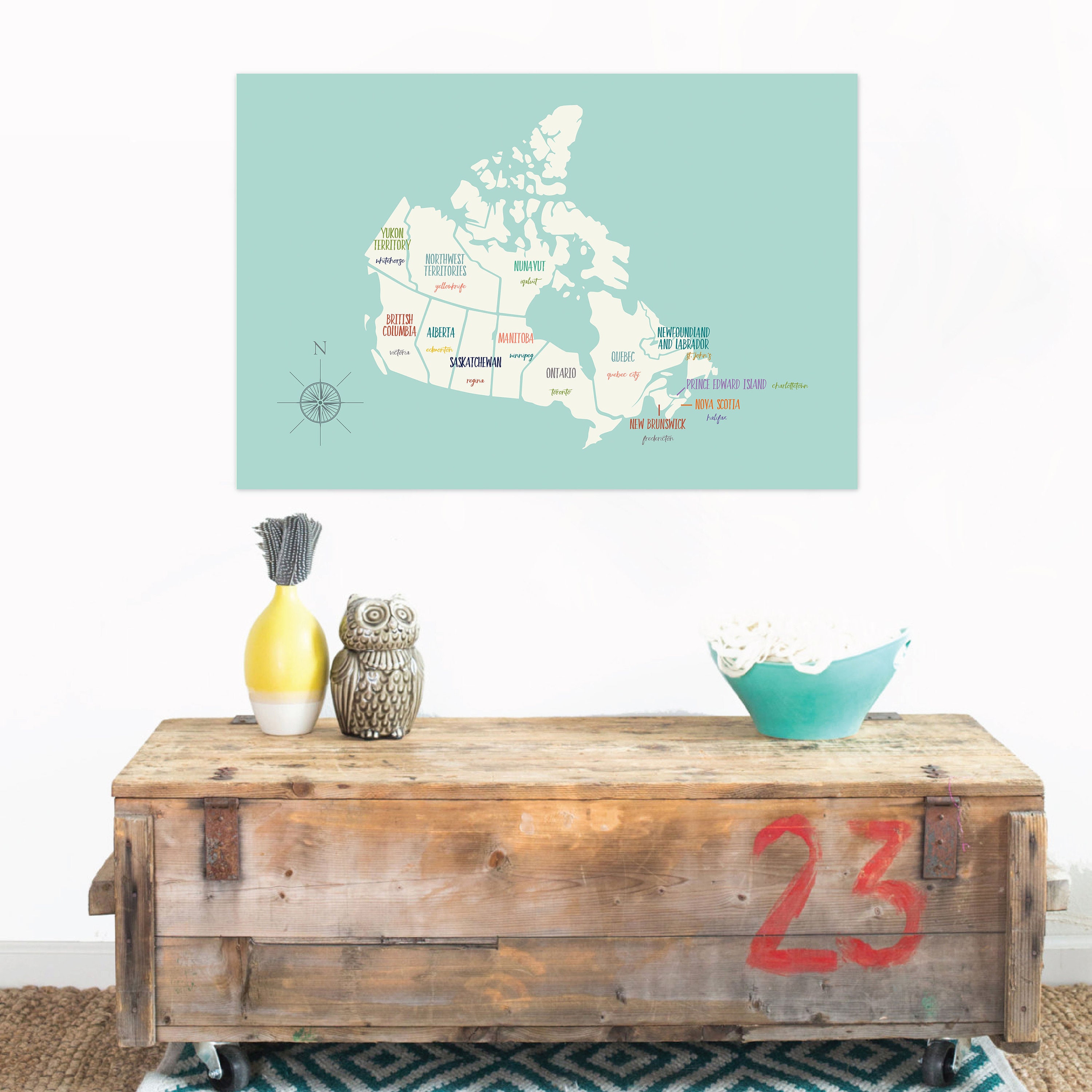 Canada Map Wall Art Map of Canada Canada Map Print Canada Etsy