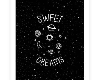 Sweet Dreams Print, Inspirational, Motivational, Gender Neutral Nursery Decor, Baby Decor, Nursery Wall Print,Solar system for kids