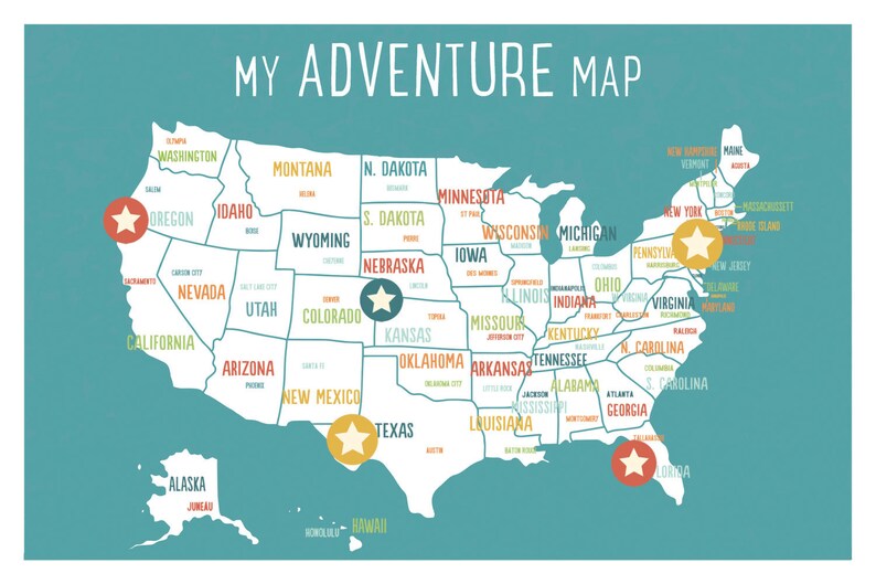 USA Adventure Map Wall Art Print Personalized Travel Map Etsy