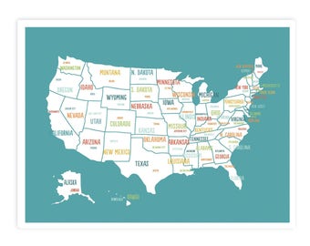 United States Map, Digital Download Map, Travel Map, Usa map kids, Map of united states poster for kids, Usa map for kids, Us map for kids