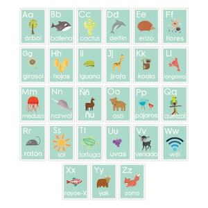 Spanish Alphabet Flash Cards, Abc Spanish Prints, Spanish Nursery Decor, Spanish Flash Cards, Educational Art Wall Cards image 1