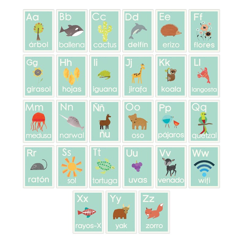 Spanish Alphabet Flash Cards Abc Spanish Prints Spanish Etsy