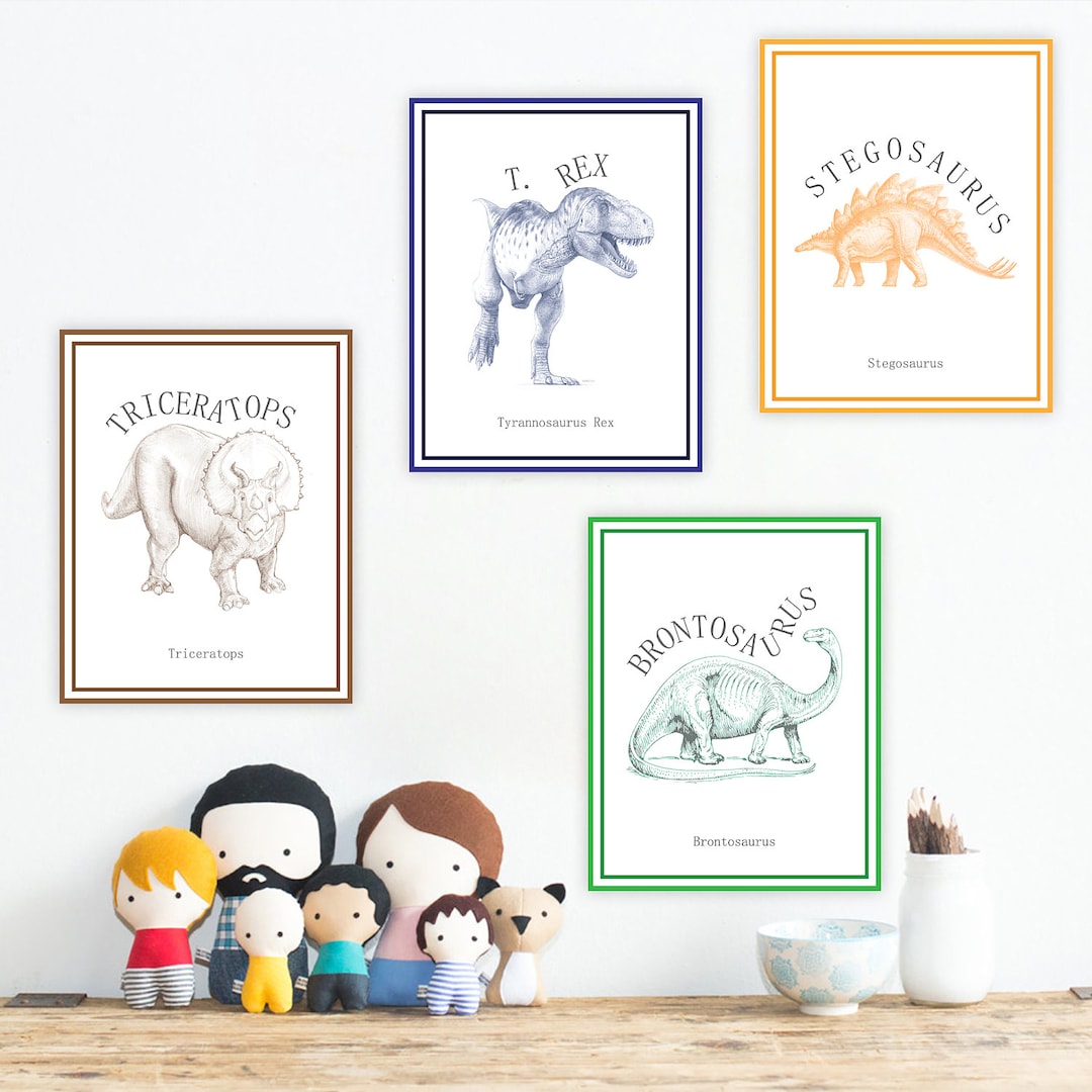 Collezione di stampe di dinosauri, Decorazione della cameretta dei bambini, Arte della cameretta
