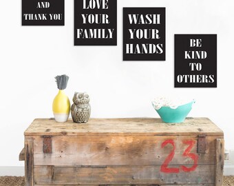 Good Manners Wall Cards, Set of 4 Digital Downloads, Love your family,  Wall Art Collection, Children Room Decor, Playroom Decoration