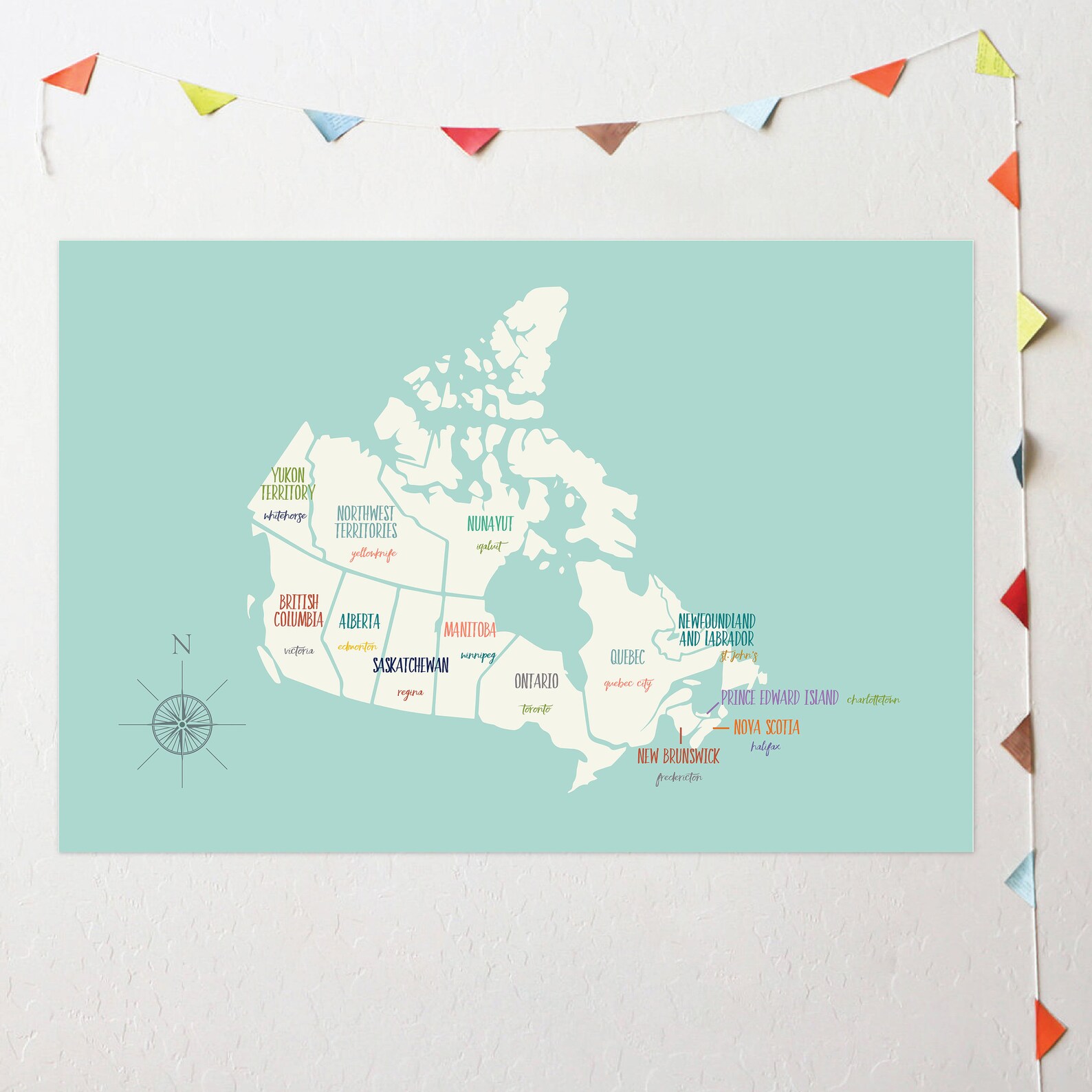 Canada Map Wall Art, Map of Canada, Canada Map Print, Canada Capitals