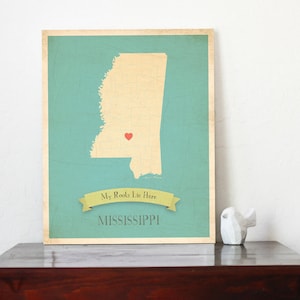 Mississippi Roots Map 11x14 Customized Print, Missisippi State Map,