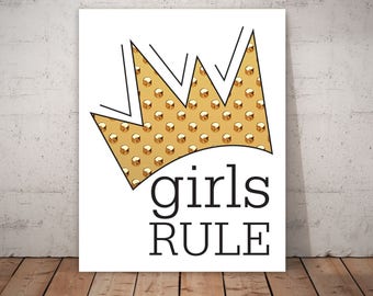 Girls rule print, Sewing room sign, Room decor for teen girl, Craft room sign, Playroom rules, Teen girl room decor, Room rules sign