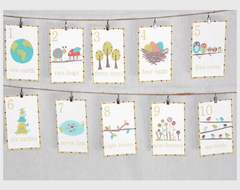 Tarjetas de números de conteo con temática de la naturaleza, arte infantil, arte de la pared de la guardería, arte para niños, decoración para niños, guardería neutral de género