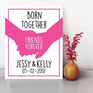 Zwillinge Baby Geschenk, Zwillingszimmer Dekor, Für immer zusammen geboren, Freunde für immer zusammen geboren, Zwillings-Babyparty, zusammen geboren, personalisiertes Geschenk