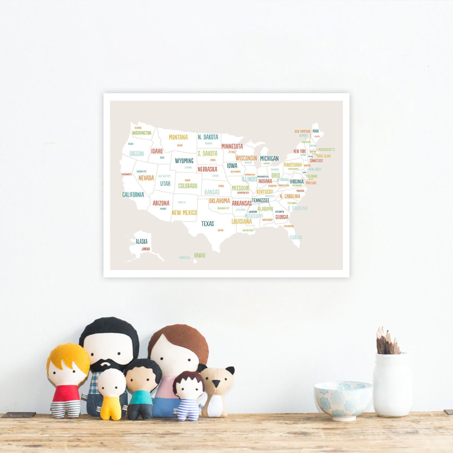 Printable Oversize United States Map, Digital Download Map 40x30, Usa ...