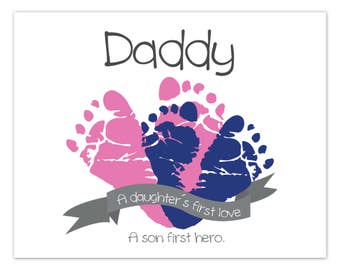 Daddy Gift Footprints Wall Art Print, Personalized Fathers Day Gift, Gift for Dad from Children, Ooak Gift for Daddy, From baby to dad