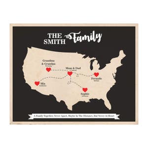 Personalisierte Geschenk, Fernfamilie Karte, Familien Geschenk, Geschenk für Eltern, personalisierte Familie Karte, Großeltern Geschenke, USA Karte