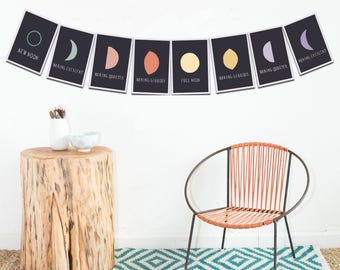 Kunstprintset maanfasen, kinderastronomiedecor