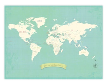 Afdrukbare wereldkaart, My Travels gepersonaliseerde wereldkaart muurkunst, kaart van de wereld, gepersonaliseerde wereldkaart, digitale wereldkaart, afdrukbare kaart