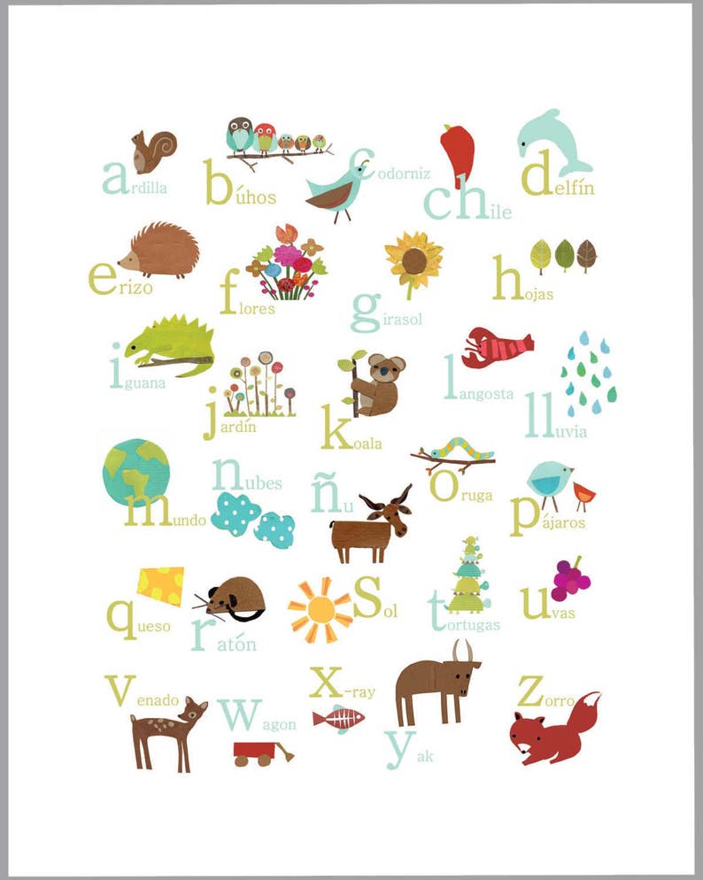 Printable Spanish Alphabet Wall Art, Digital Download Print, 11x14, Animal Prints, Abc Art ...