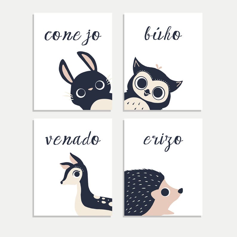Peeking Animals Italian Collection Kids Room Decor Woodland Nursery Animal Nursery Four 8x10 Wall Art Prints