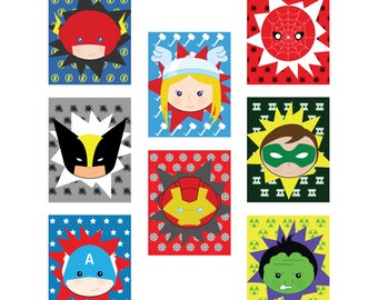 Juego de 8 láminas de superhéroes para la habitación del bebé, arte mural de cómics, decoración para la habitación del bebé niño, regalo para baby shower.
