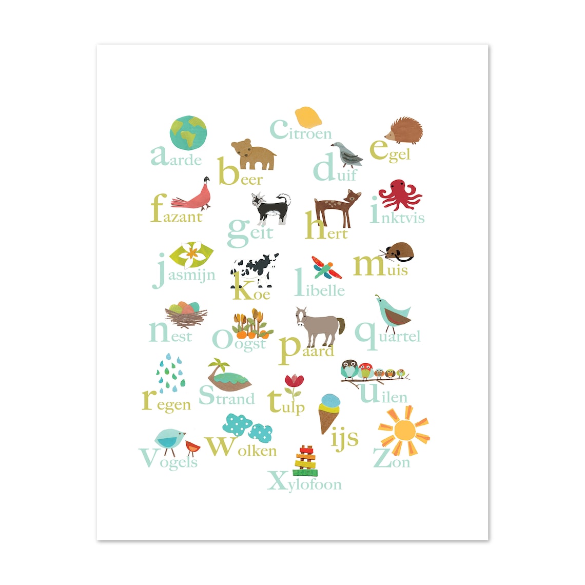 Printable Dutch Alphabet Wall Art, Digital Download Print, 11x14