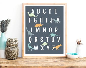 Dinosaur Alphabet Poster, Dino Abc Wall Art, Educational Print, Gender Neutral Nursery Decor, Toddler Room Learning Chart, Baby Shower Gift