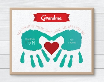 Personalized Gift for Grandmother, CUSTOM Handprint Art, Mother's Day, Hand Print, Gift from Kids, Grandmother Birthday Gift, Children Gift