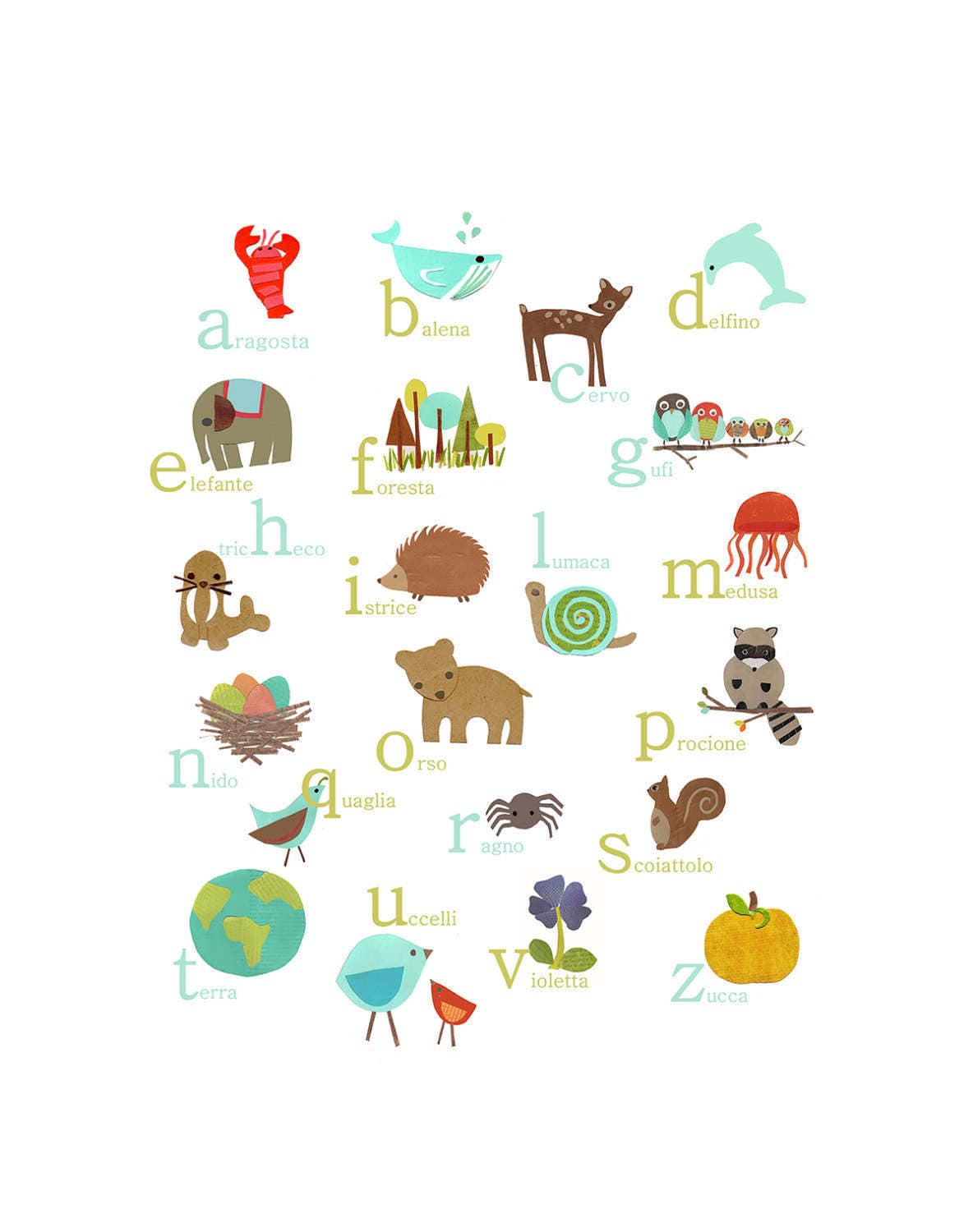 Printable Italian Alphabet, Digital Download 11x14 Nursery Wall Art