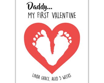 Fathers Day gift, Baby footprint art, New Dad Personalized Gift, first Valentine, Gift for daddy, Gift from baby, gift from children to dad