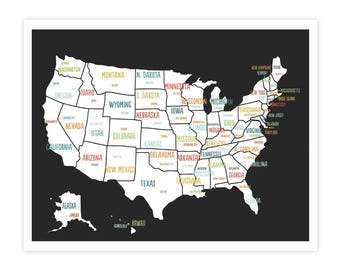 United States Map, Digital Download Map, Travel Map, Usa map kids, Map of united states poster for kids, Usa map for kids, Us map for kids