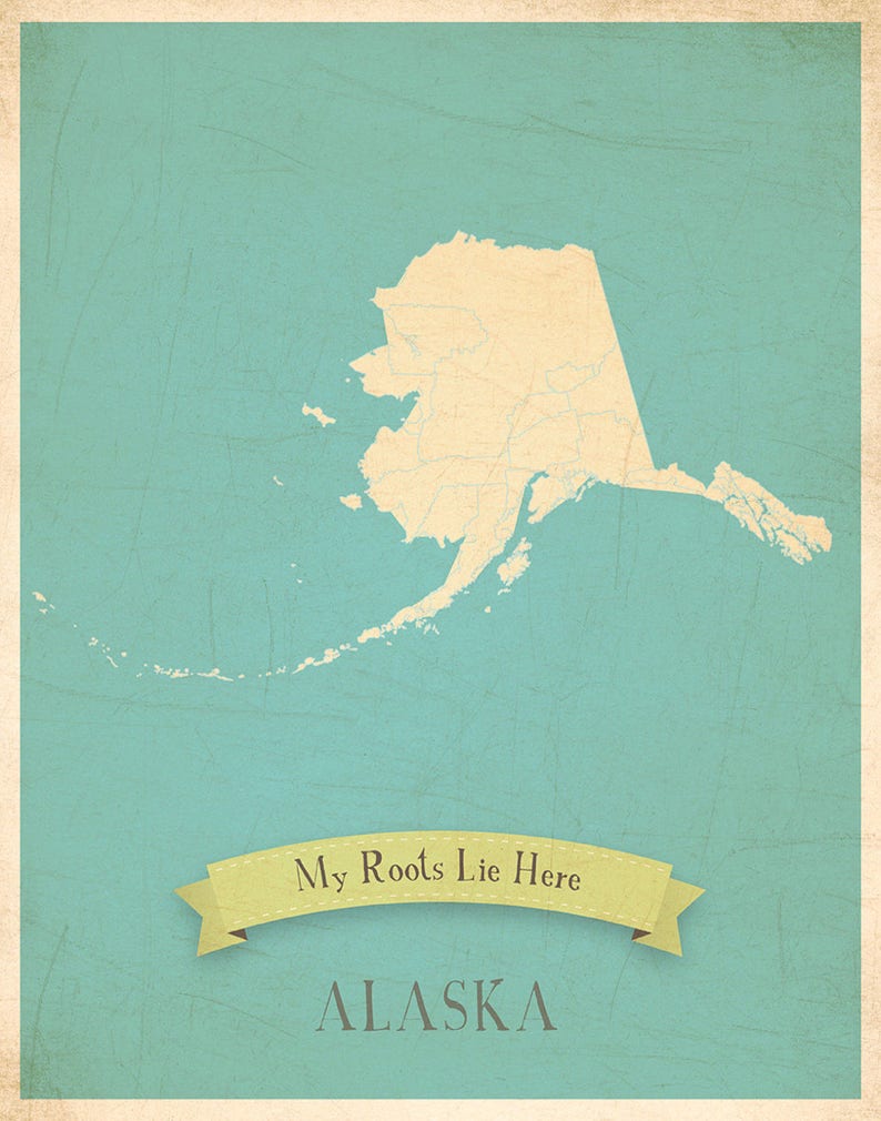 Map Wall Decor, Map Poster, Map Art Print, Map Print, 11x14, Customized Print, Alaska Roots Map image 1