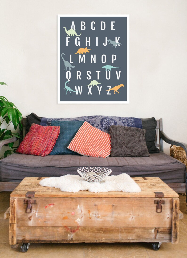 Dinosaur Alphabet Poster Dinosaur Wall Art Abc Poster Abc Etsy