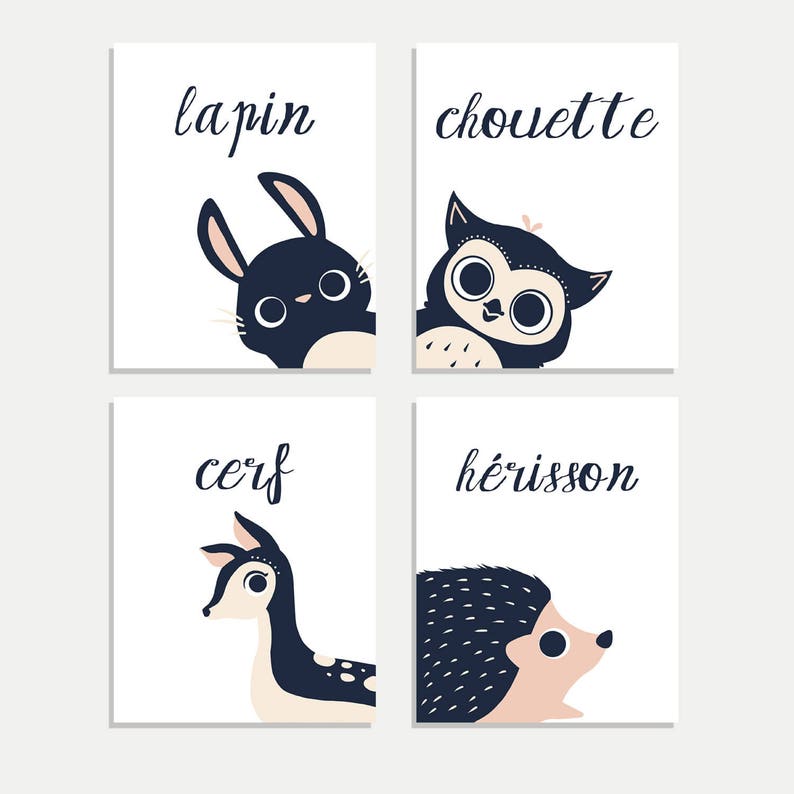 Peeking Animals Italian Collection Kids Room Decor Woodland Nursery Animal Nursery Four 8x10 Wall Art Prints