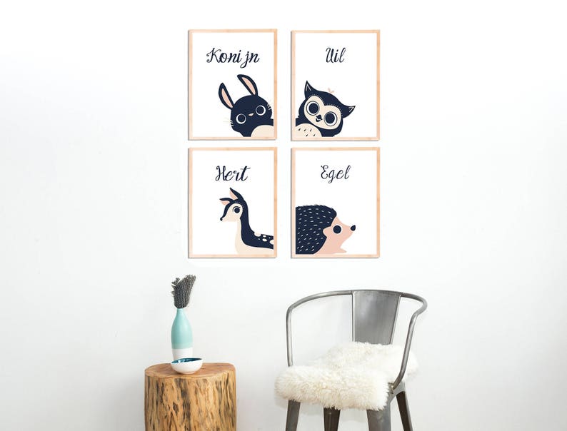 Peeking Animals Italian Collection Kids Room Decor Woodland Nursery Animal Nursery Four 8x10 Wall Art Prints
