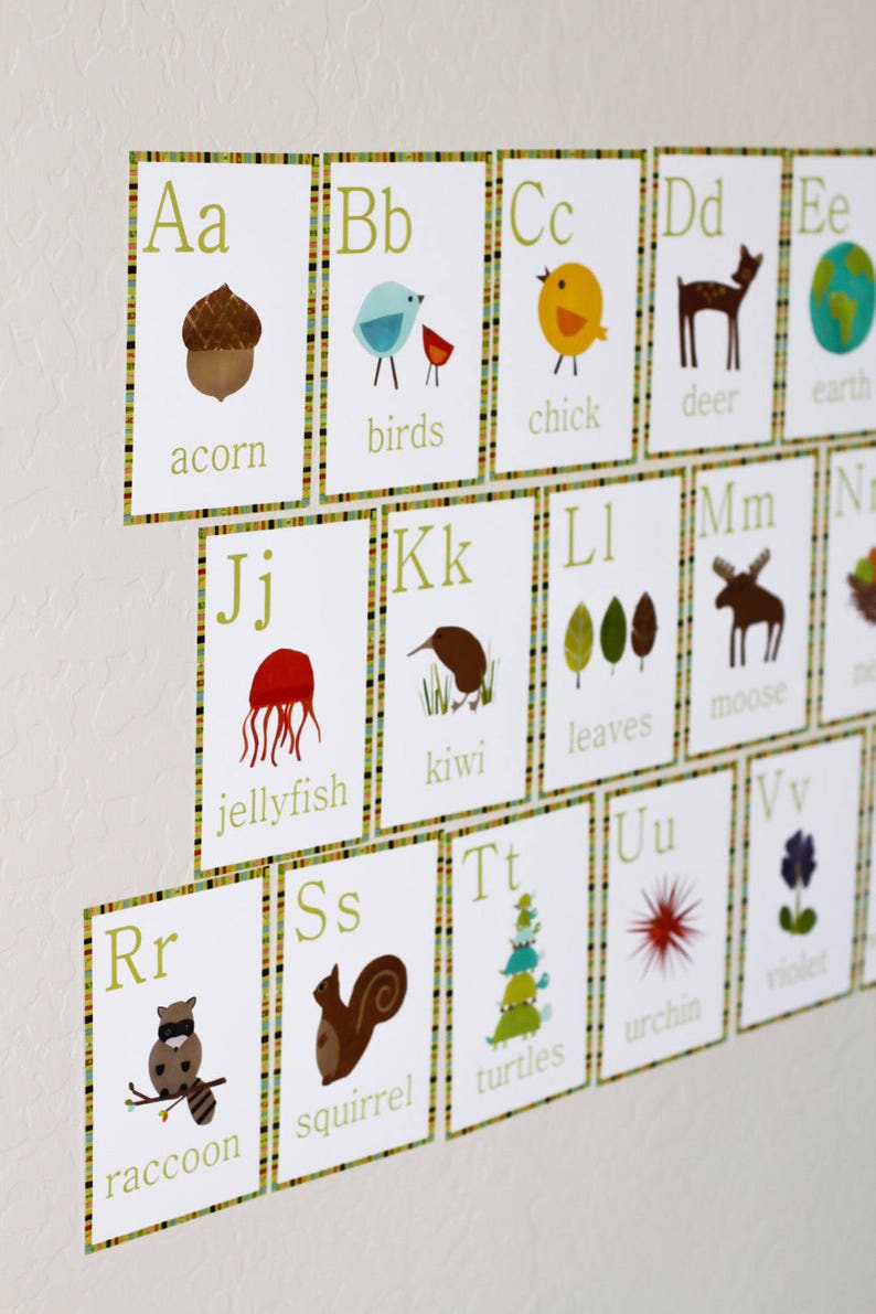Children Flash Cards Alphabet Wall Art For Nursery Animal Kids