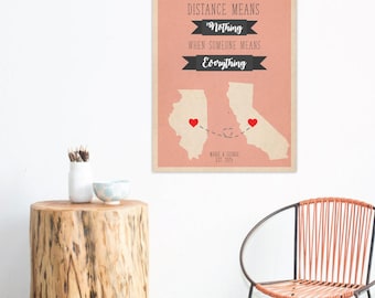 Long Distance Relationship Map, Distance Means Nothing Print, Personalized World Map, Travel Map, Custom Map Couples Gift Long distance Love