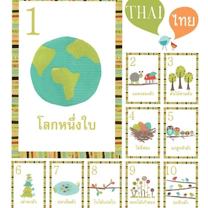 Thai Number Wall Cards, Thai number flash cards, Thai nursery decor, Thai nursery wall art, Thailand nursery decor, Educational wall art