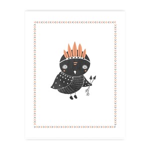 Boho Owl Wall Art Print, 11x14 or 18x24, Children&#39;s Wall Art, Kids Room, Gender Neutral Nursery, Woodland Animals