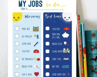 kids routines chart boy printable evening jobs night