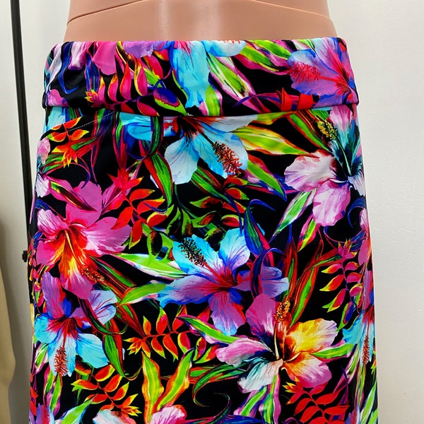 Hawaiian Print Golf / Running Skirt Side Pocket and Attached Short (Skort) - Colorful floral print (flowers)