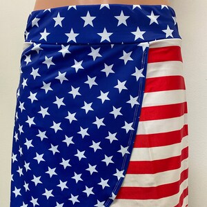 Stars & Strips Mock Wrap Golf / Running / Jogging / Active Skirt w Attached Short (Skort)- Red, White and Blue - American Flag looking Skirt
