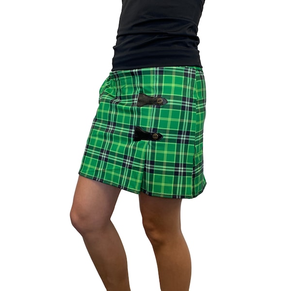 Plaid - Golf / Running Pickle Ball Skirt Side Pocket & Attached Short (Skort) back pleats. Colors: Pink, Green, Orange or Purple