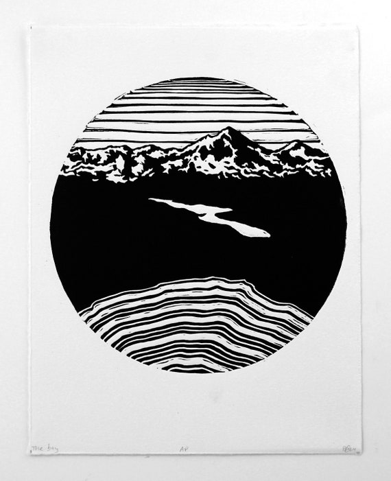 Mountains - Linocut Block Print - Printmaking - Art Print